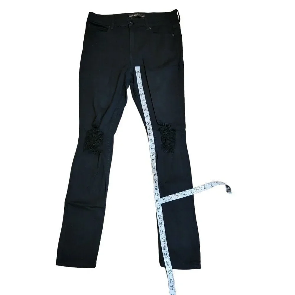 Express Leggings Jeans‎ Women Sz 10 Denim Distressed Black Boho Casual Workwear